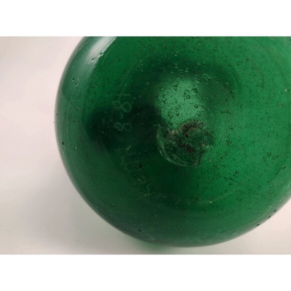 Vintage Hand-Blown Emerald Green Glass Pitcher Vase Jug Curved Handle SIGNED - Picture 6 of 11